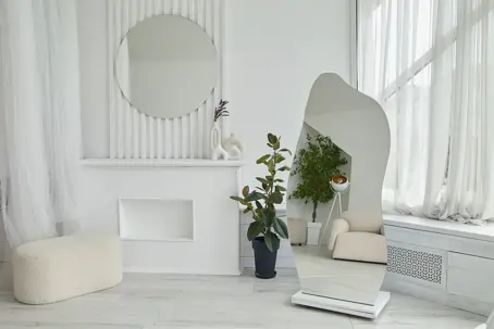 corner with a custom-shaped mirror